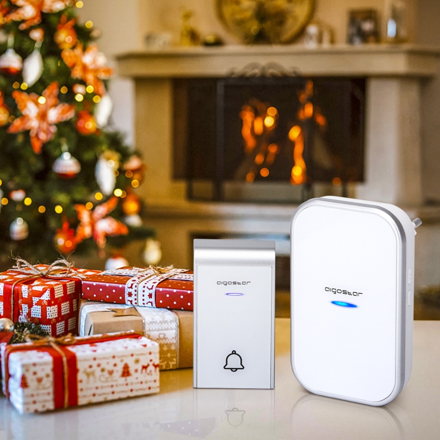 Aigostar - Campainha Sem Fios Plug-in 230V IP44 branco