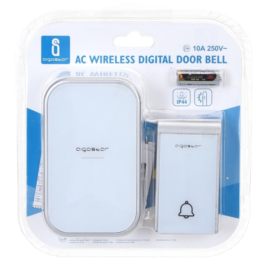 Aigostar - Campainha Sem Fios Plug-in 230V IP44 branco