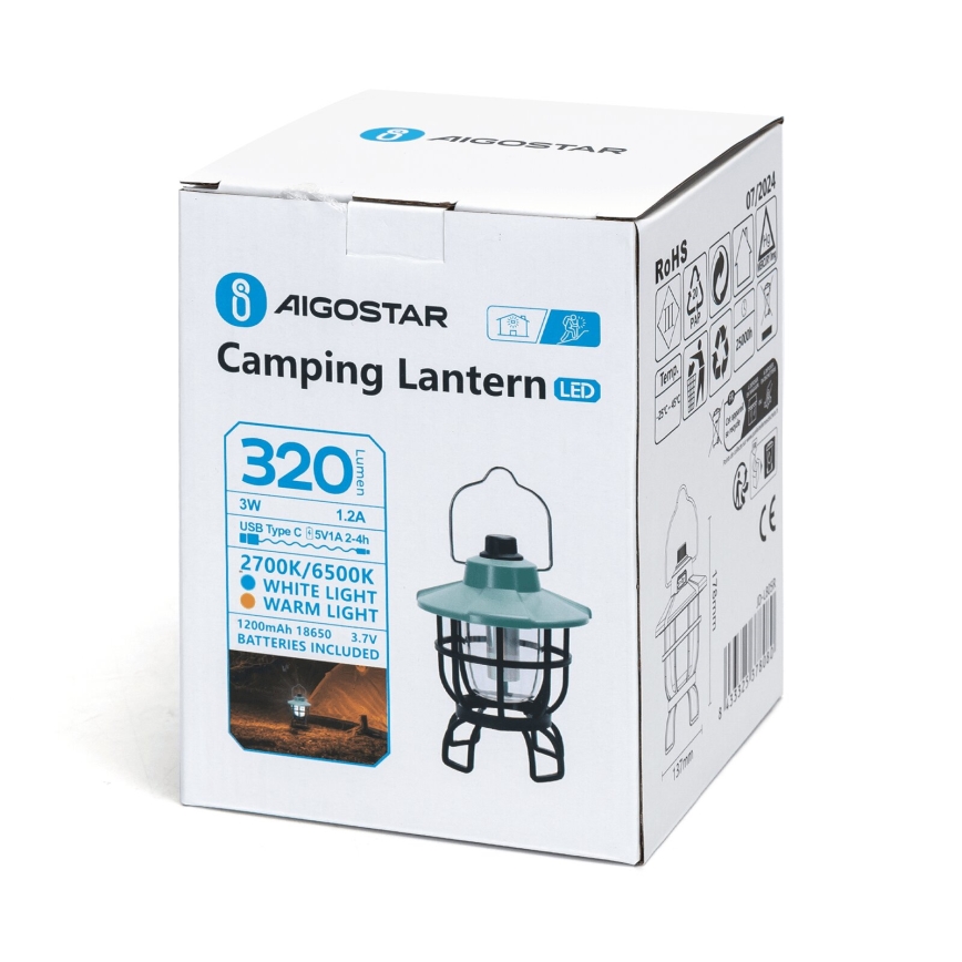 Aigostar - Candeeiro de campismo LED portátil recarregável e regulável LED/3W/3,7V