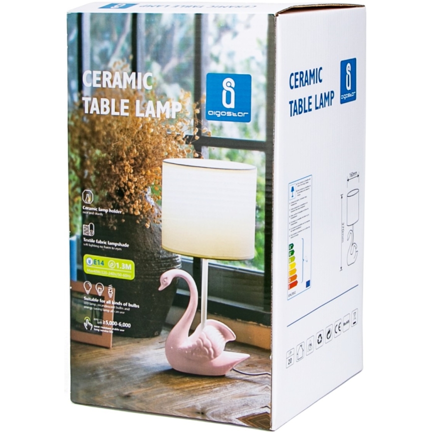 Aigostar - Candeeiro de criança 1xE14/40W/230V swan rosa
