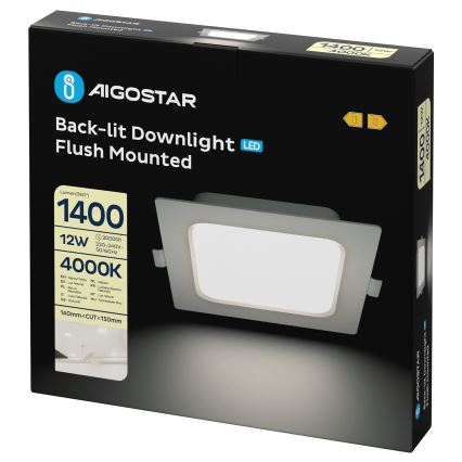 Aigostar - Candeeiro de embutir LED/12W/230V 4000K 17,5x17,5 cm branco