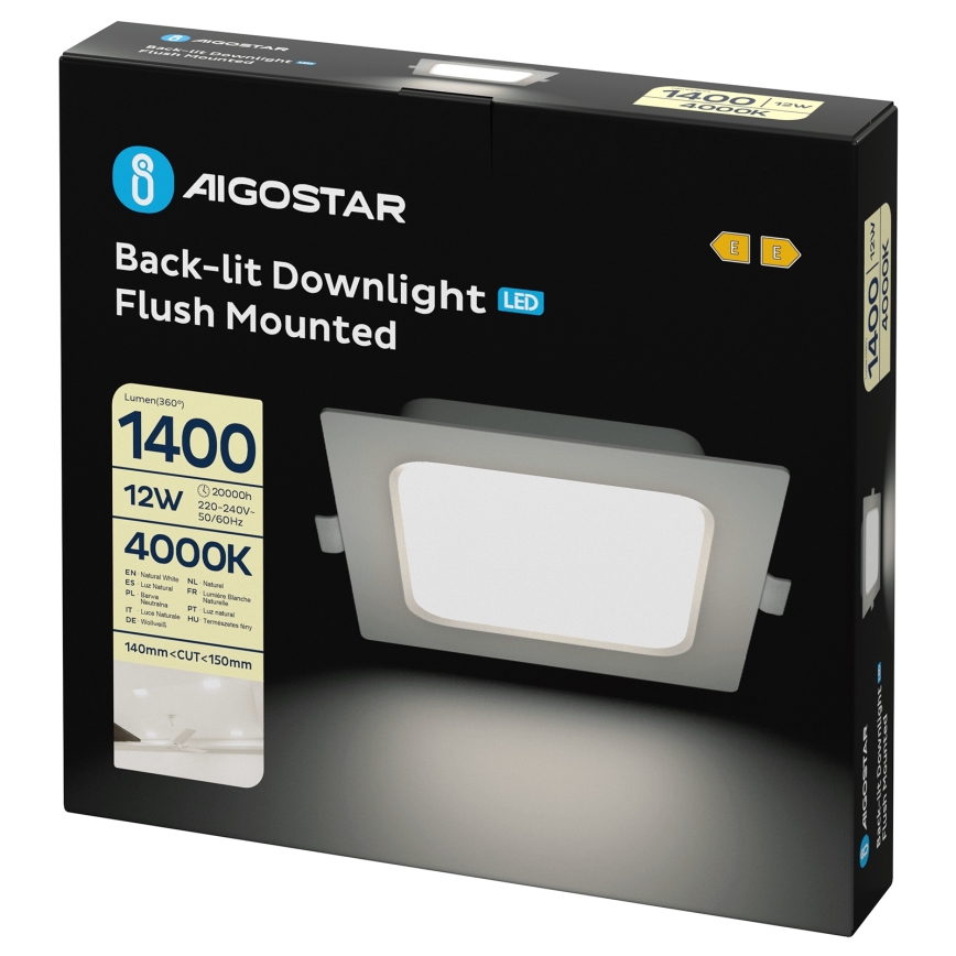 Aigostar - Candeeiro de embutir LED/12W/230V 4000K 17,5x17,5 cm branco