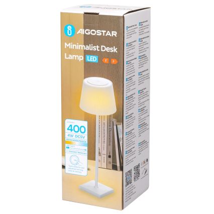 Aigostar - Candeeiro de mesa LED exterior recarregável com regulação LED/4W/5V 3600mAh branco IP54
