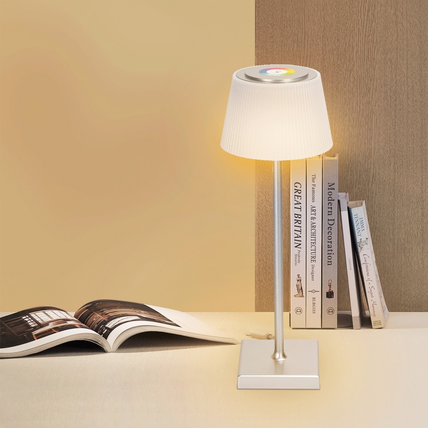 Aigostar - Candeeiro de exterior LED RGBW regulável 4W/5V 3600mAh branco/cromado IP54