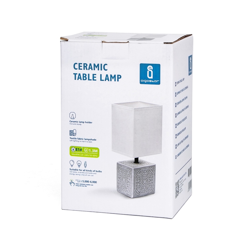 Aigostar - Candeeiro de mesa 1xE14/40W/230V cinzento/branco