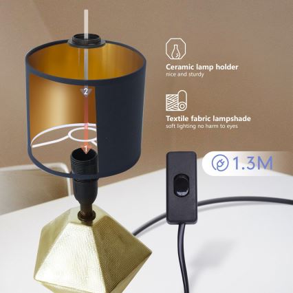 Aigostar - Candeeiro de mesa 1xE14/40W/230V dourado/preto