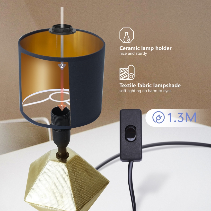 Aigostar - Candeeiro de mesa 1xE14/40W/230V dourado/preto