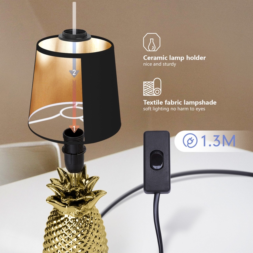 Aigostar - Candeeiro de mesa 1xE14/40W/230V dourado/preto