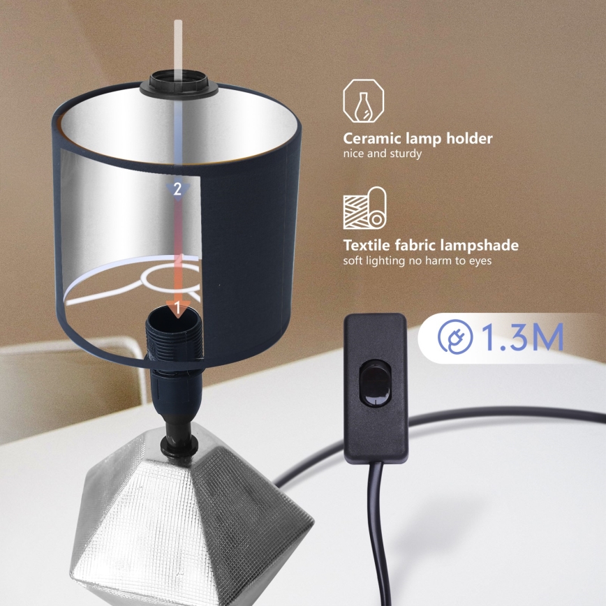 Aigostar - Candeeiro de mesa 1xE14/40W/230V prateado/branco
