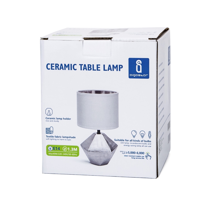 Aigostar - Candeeiro de mesa 1xE14/40W/230V prateado/branco