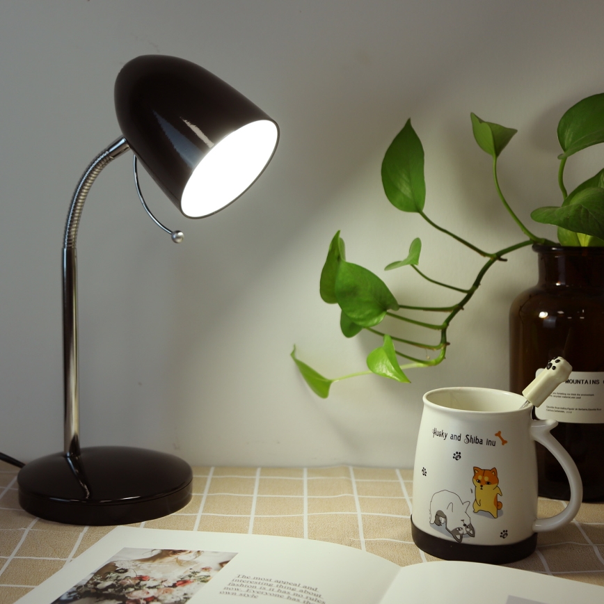 Aigostar - Candeeiro de mesa 1xE27/36W/230V preto/cromado brilhante