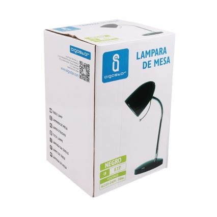 Aigostar - Candeeiro de mesa 1xE27/36W/230V preto/cromado brilhante