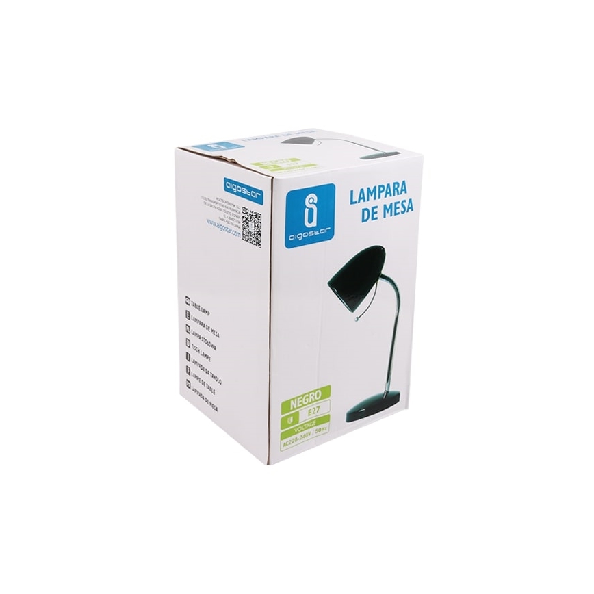 Aigostar - Candeeiro de mesa 1xE27/36W/230V preto/cromado brilhante