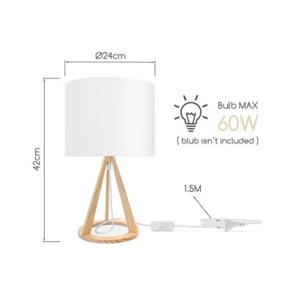 Aigostar - Candeeiro de mesa 1xE27/60W/230V pinho
