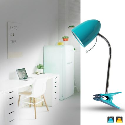 Aigostar -  Candeeiro de mesa com clipe 1xE27/11W/230V azul/cromado brilhante