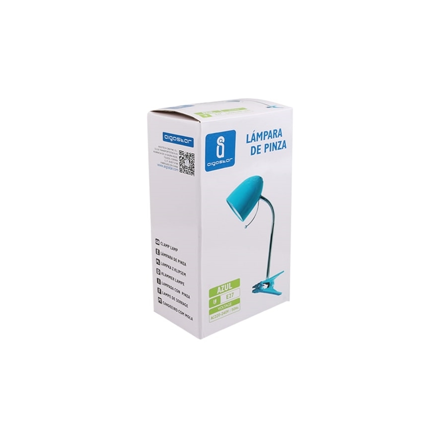 Aigostar -  Candeeiro de mesa com clipe 1xE27/11W/230V azul/cromado brilhante