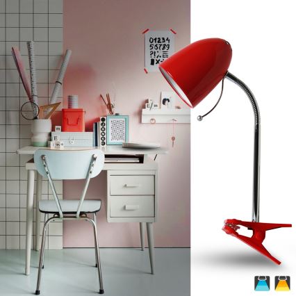 Aigostar - Candeeiro de mesa com clipe 1xE27/11W/230V vermelho/cromado brilhante