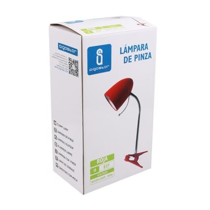 Aigostar - Candeeiro de mesa com clipe 1xE27/11W/230V vermelho/cromado brilhante