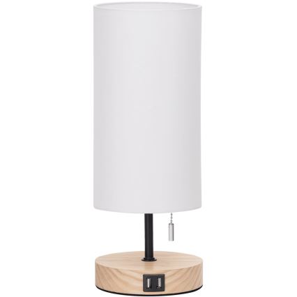 Aigostar - Candeeiro de mesa com porta USB 1xE27/40W/230V bege