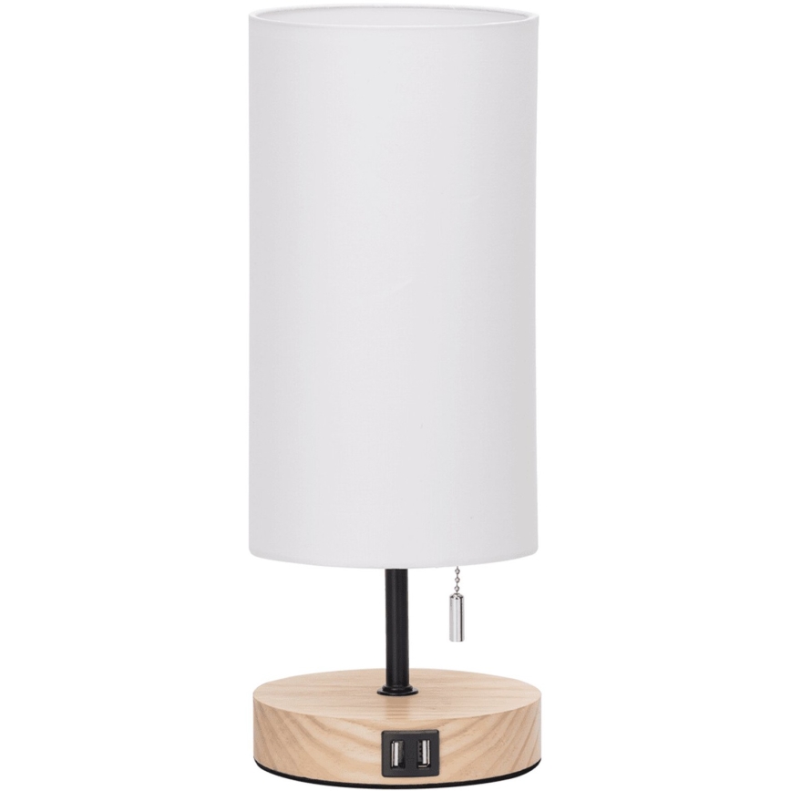 Aigostar - Candeeiro de mesa com porta USB 1xE27/40W/230V bege