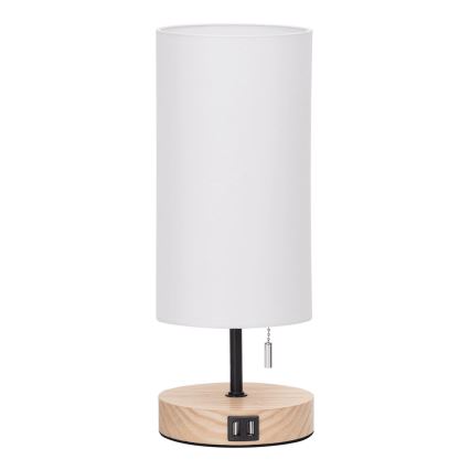 Aigostar - Candeeiro de mesa com porta USB 1xE27/40W/230V bege