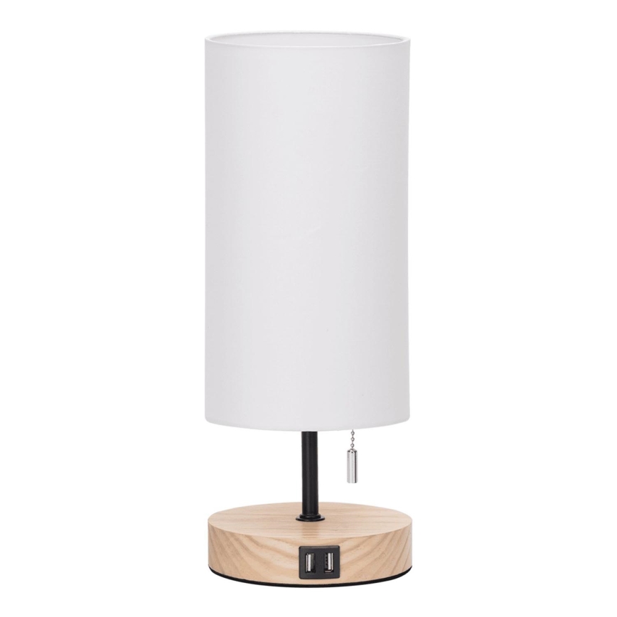 Aigostar - Candeeiro de mesa com porta USB 1xE27/40W/230V bege