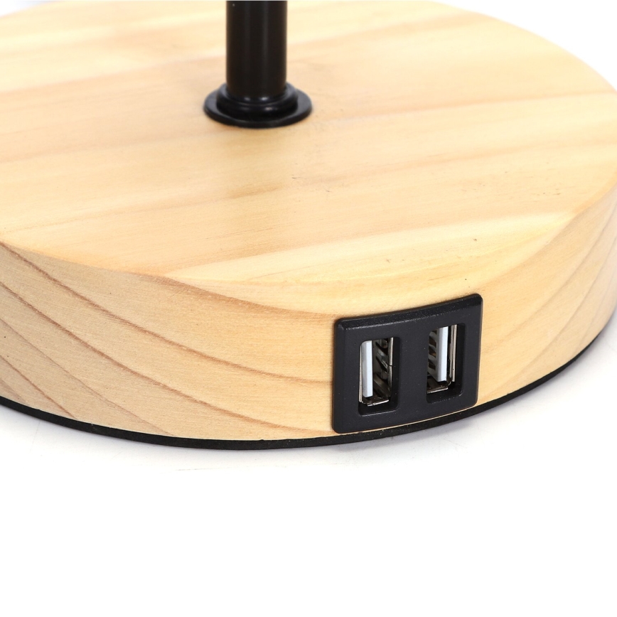 Aigostar - Candeeiro de mesa com porta USB 1xE27/40W/230V bege