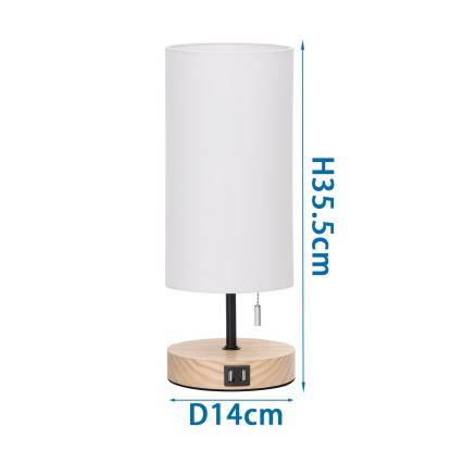 Aigostar - Candeeiro de mesa com porta USB 1xE27/40W/230V bege