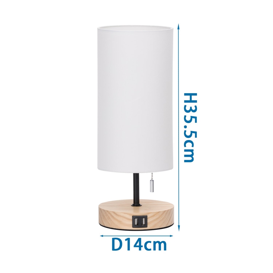 Aigostar - Candeeiro de mesa com porta USB 1xE27/40W/230V bege