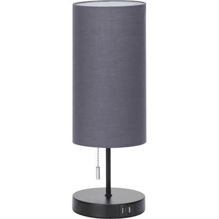 Aigostar - Candeeiro de mesa com porta USB 1xE27/40W/230V preto