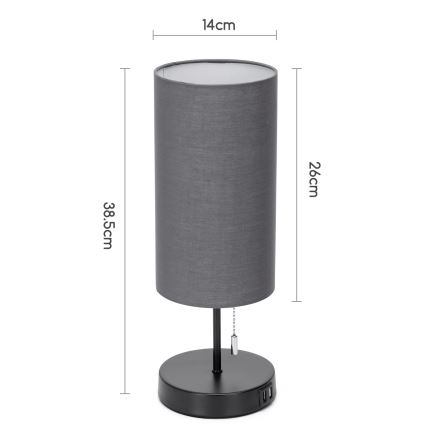 Aigostar - Candeeiro de mesa com porta USB 1xE27/40W/230V preto