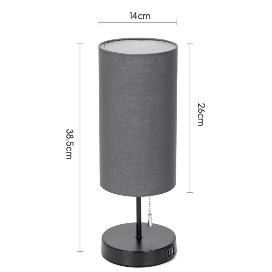 Aigostar - Candeeiro de mesa com porta USB 1xE27/40W/230V preto