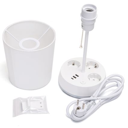Aigostar - Candeeiro de mesa com tomadas e portas USB 1xE27/60W/230V branco