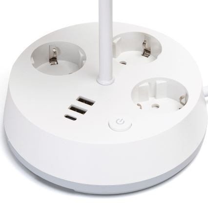 Aigostar - Candeeiro de mesa com tomadas e portas USB 1xE27/60W/230V branco