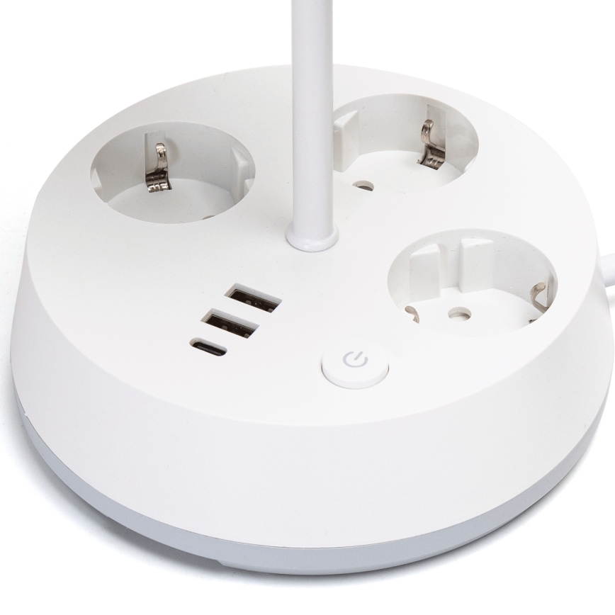 Aigostar - Candeeiro de mesa com tomadas e portas USB 1xE27/60W/230V branco