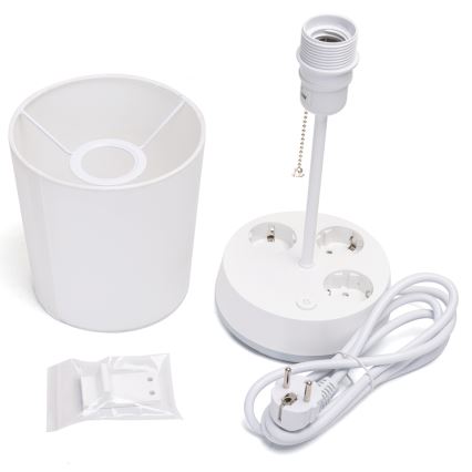 Aigostar - Candeeiro de mesa com tomadas, soquete 1xE27/60W/230V, branco