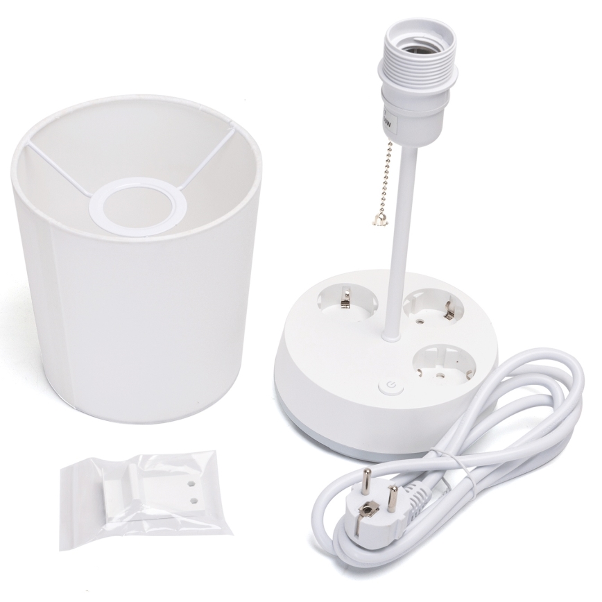 Aigostar - Candeeiro de mesa com tomadas, soquete 1xE27/60W/230V, branco