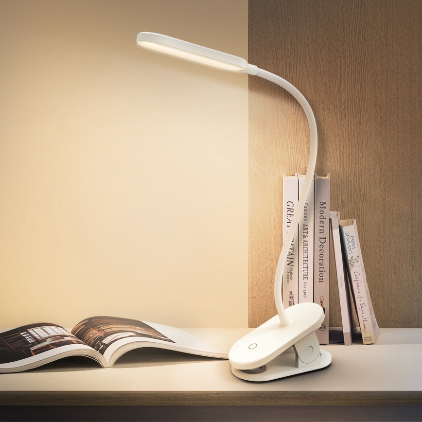 Aigostar - Candeeiro de mesa LED com regulação com clipe LED/2,5W/5V branco