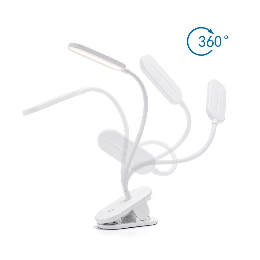 Aigostar - Candeeiro de mesa LED com regulação com clipe LED/2,5W/5V branco