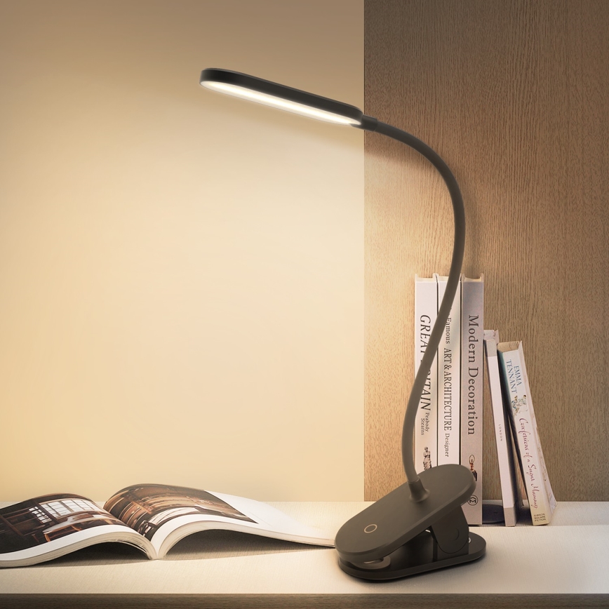 Aigostar - Candeeiro de mesa LED com regulação com clipe LED/2,5W/5V preto