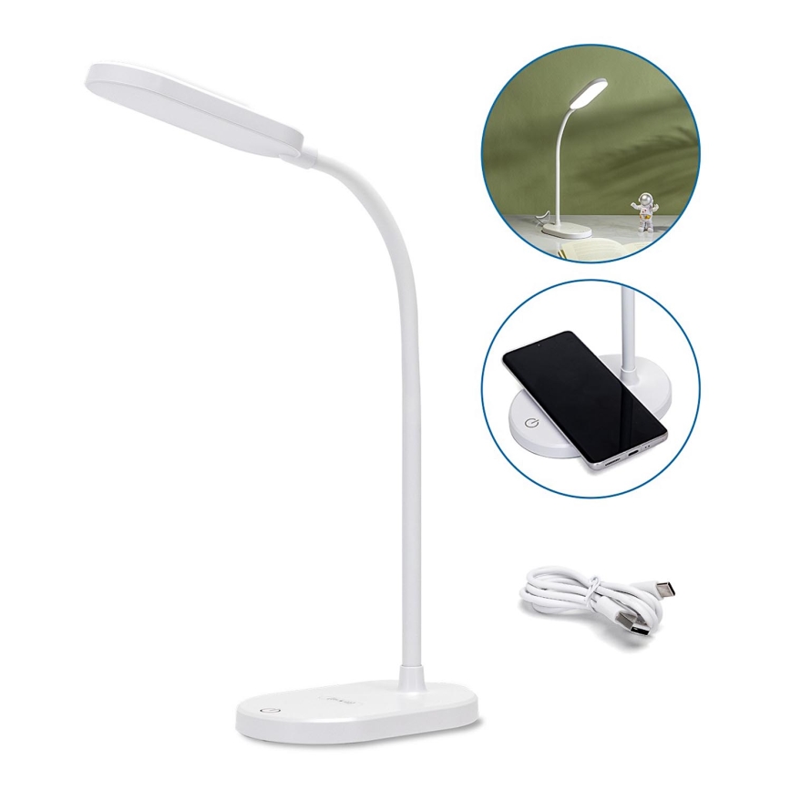 Aigostar - Candeeiro de mesa LED com regulação e carregamento sem fios LED/2,5W/5V branco