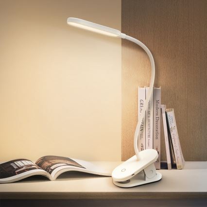 Aigostar - Candeeiro de mesa LED com regulação e clipe LED/2,5W/5V 1200mAh branco