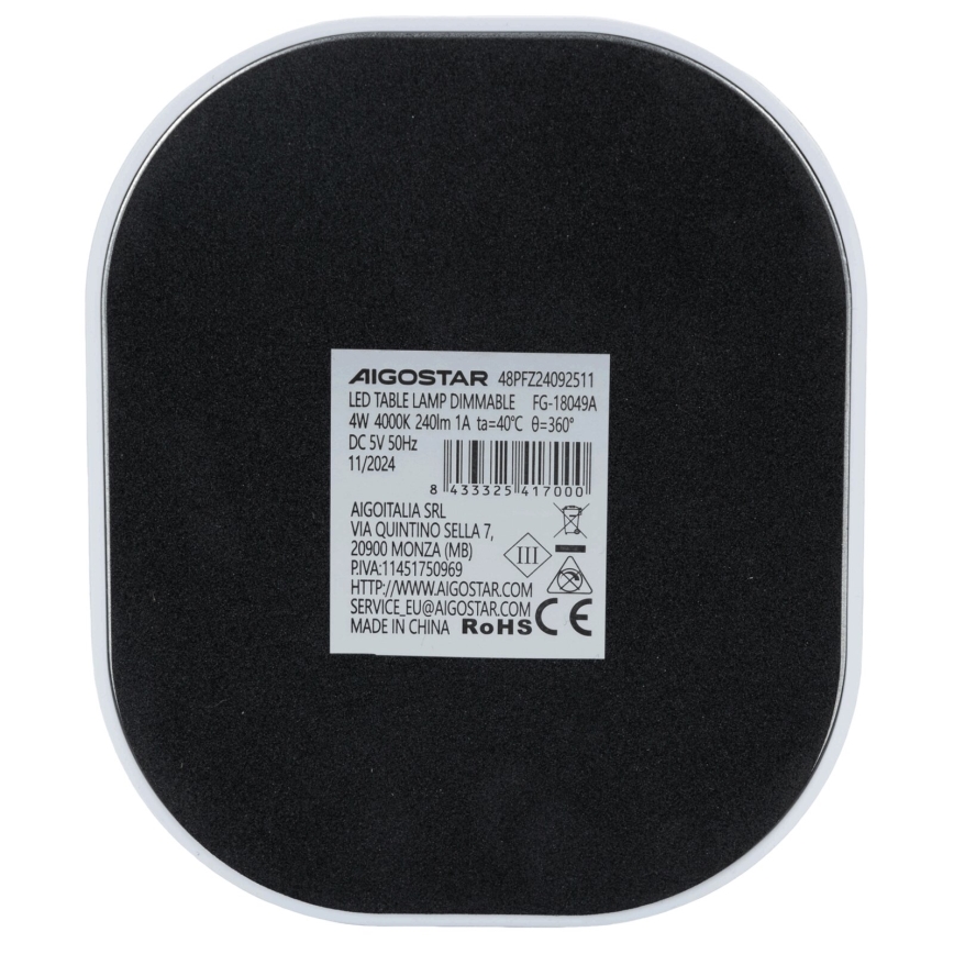 Aigostar - Candeeiro de mesa LED com regulação LED/4W/5V 4000K