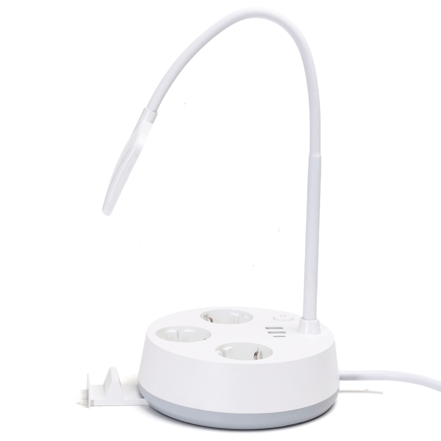 Aigostar - Luminária de mesa LED dimerizável com tomadas e porta USB LED/4,6W/230V 3000/4000/6500K branca