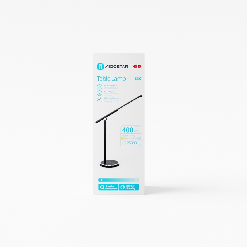 Aigostar - Candeeiro de mesa tátil LED com regulação LED/8W/230V 3000-6000K preto