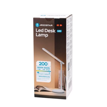 Aigostar - Candeeiro de mesa tátil LED recarregável com regulação LED/3W/5V 1800 mAh