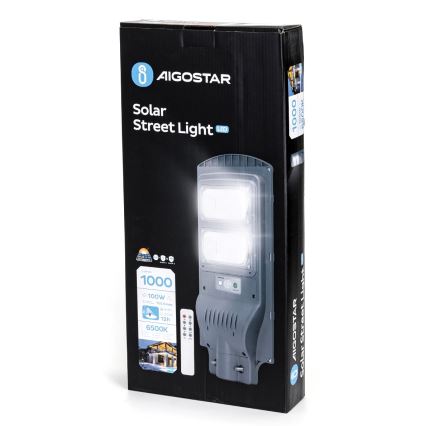 Aigostar - Candeeiro de rua solar LED com sensor LED/100W/3,2V 10000mAh IP65 6500K + comando