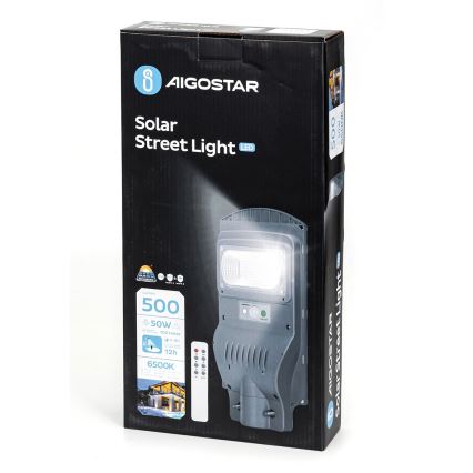 Aigostar - Candeeiro de rua solar LED com sensor LED/50W/3,2V 5000mAh IP65 6500K + comando