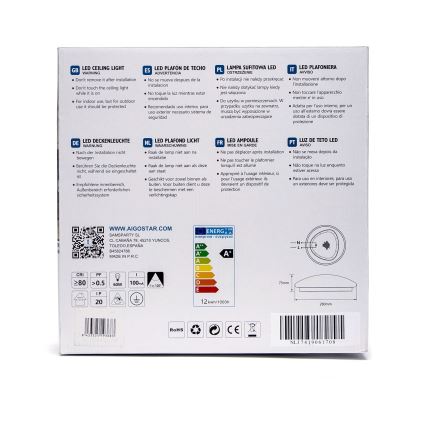 Aigostar - Candeeiro de tecto LED/12W/230V 3000K Ø 28 cm