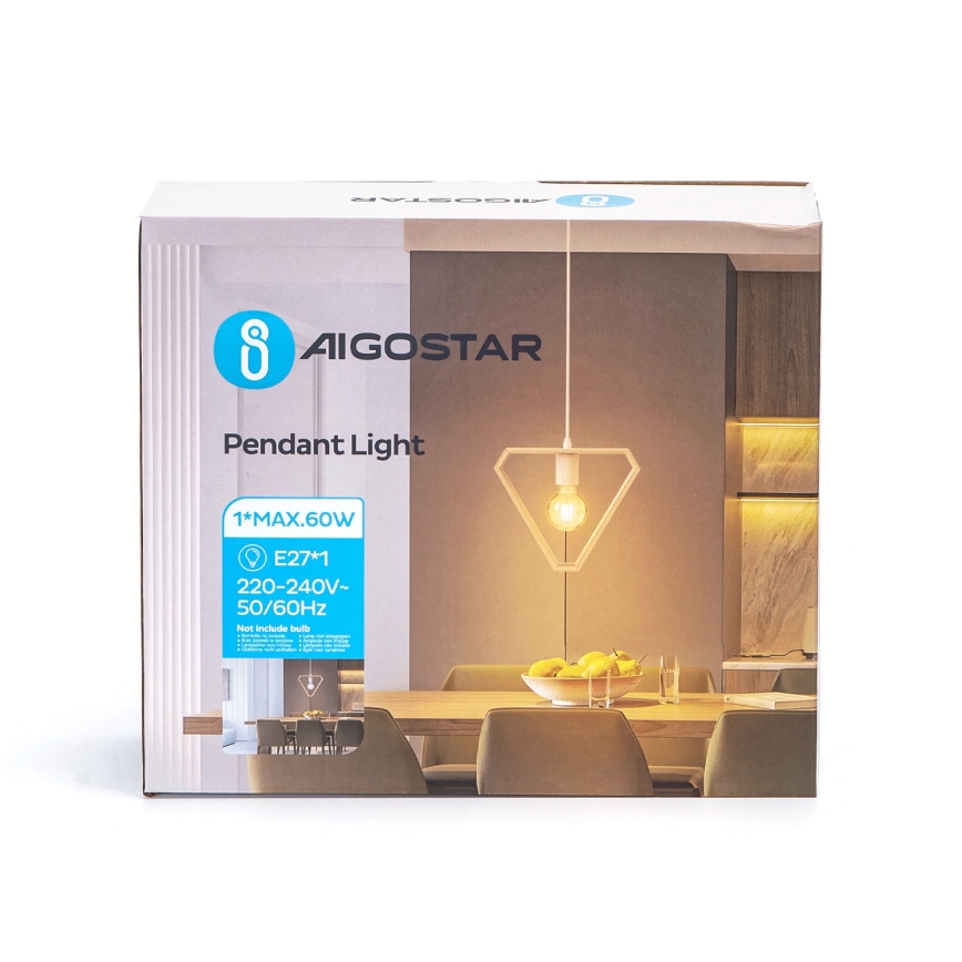 Aigostar - Candeeiro pendente com cabo 1xE27/60W/230V bege